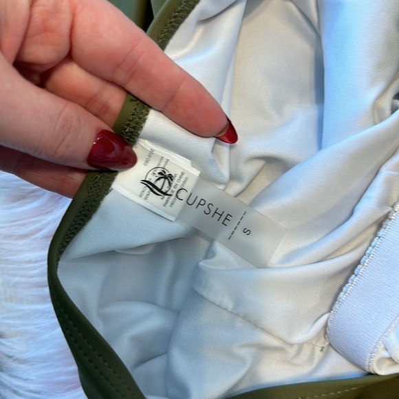 Cupshe Olive Sage Green Crotchet Criss Cross Backless Sexy One Piece Swimsuit - Picture 7 of 11